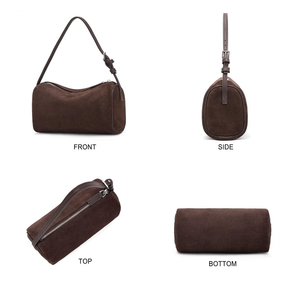 2417 Suede Leather Crossbody Bag : Small Barrel Purse - Designer Hobo Bags - Picture 7 of 7